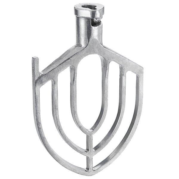 A silver Hobart aluminum flat beater with a hole in the end.