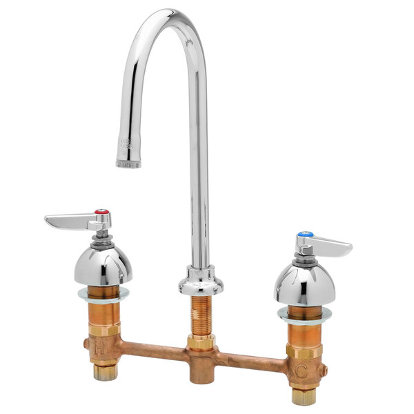 A T&S deck mount medical faucet with two lever handles.