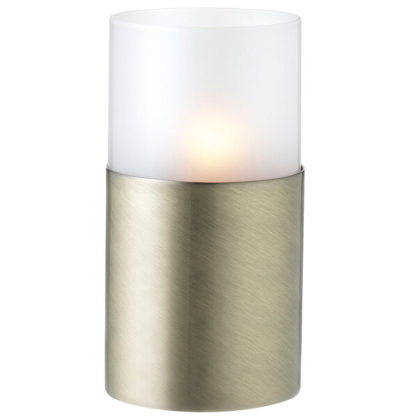A white frosted glass cylinder for a Sterno table lamp.