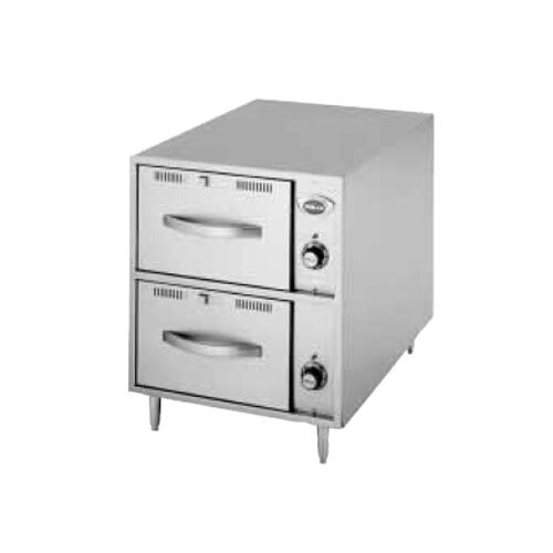 A Wells two drawer freestanding warmer with a stainless steel exterior.