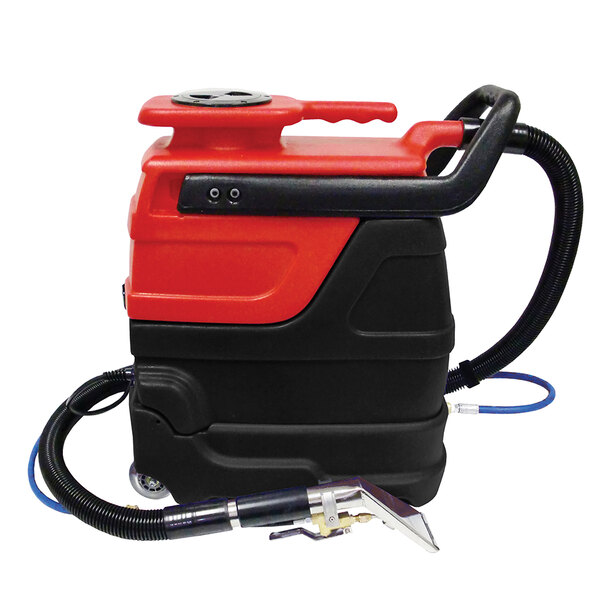 A red and black Sandia Indy 3-stage heated spot extractor with a vacuum handle.