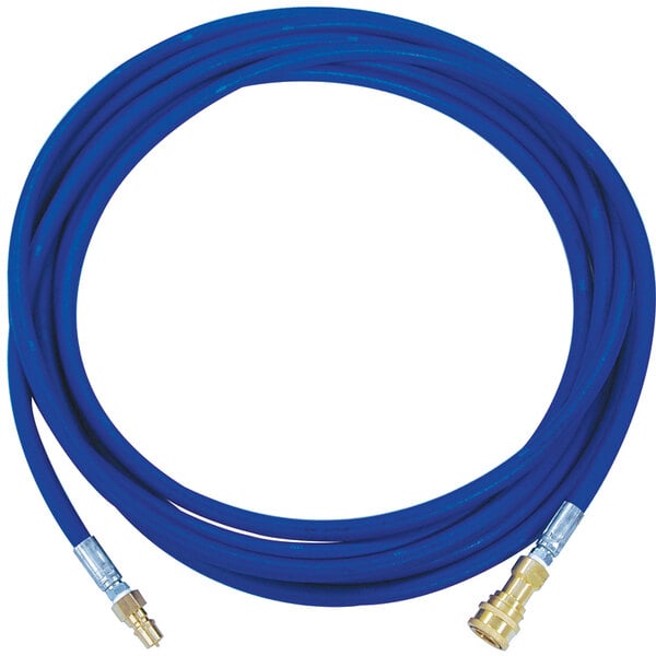 A blue Sandia solution hose with 1/4" gold quick disconnects.