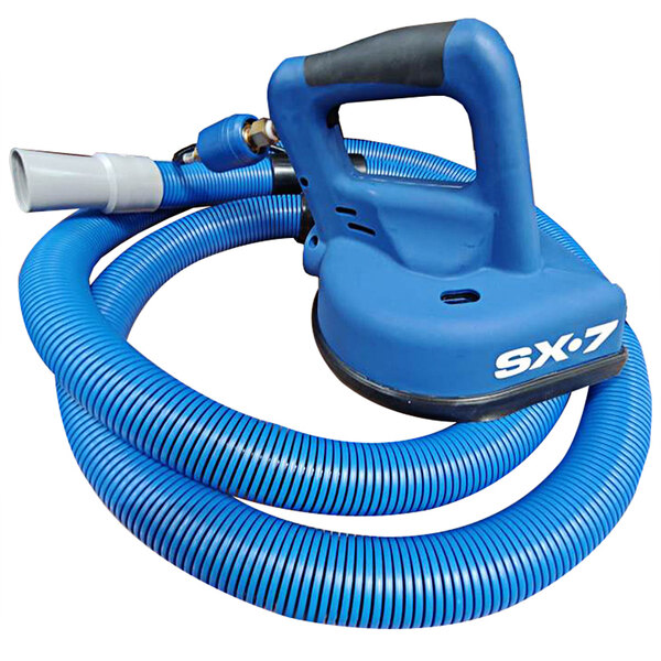 A blue vacuum hose with a Sandia Turbo Brush attached.