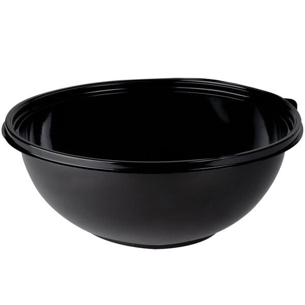 A black Sabert FreshPack round bowl with a white lid.