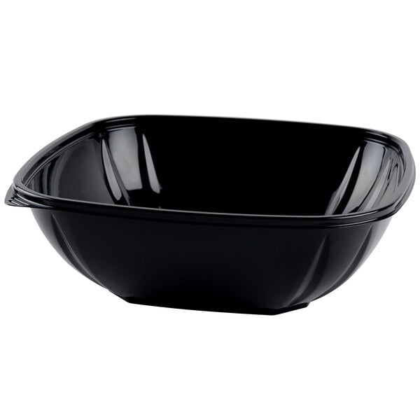 A black plastic Fineline Super Bowl with a white background.