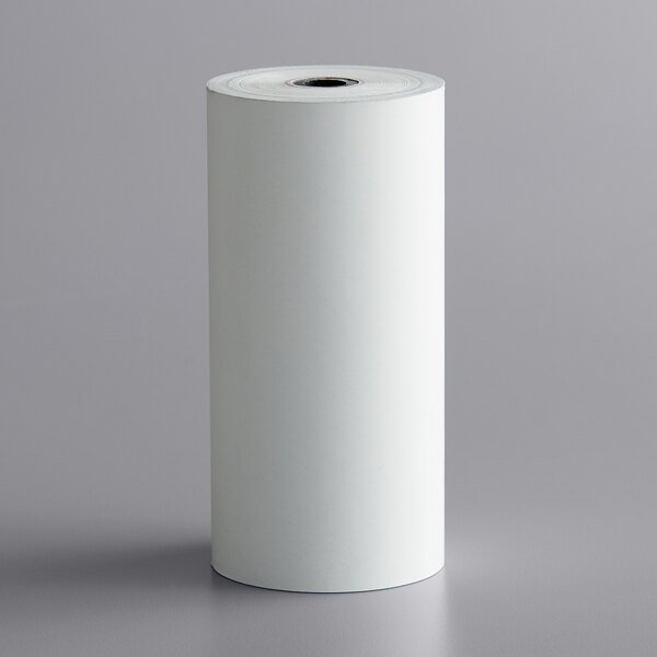 A white cylinder of Point Plus thermal cash register paper tape.