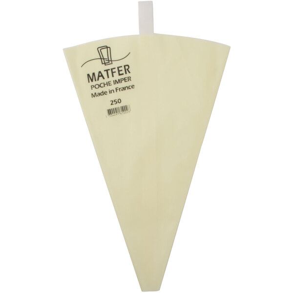 A white cone-shaped Matfer Bourgeat pastry bag with black text.