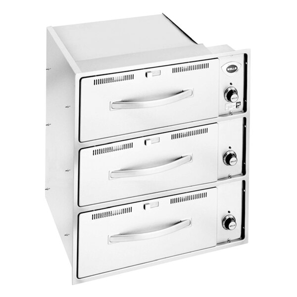 A white metal Wells drawer warmer with three drawers.