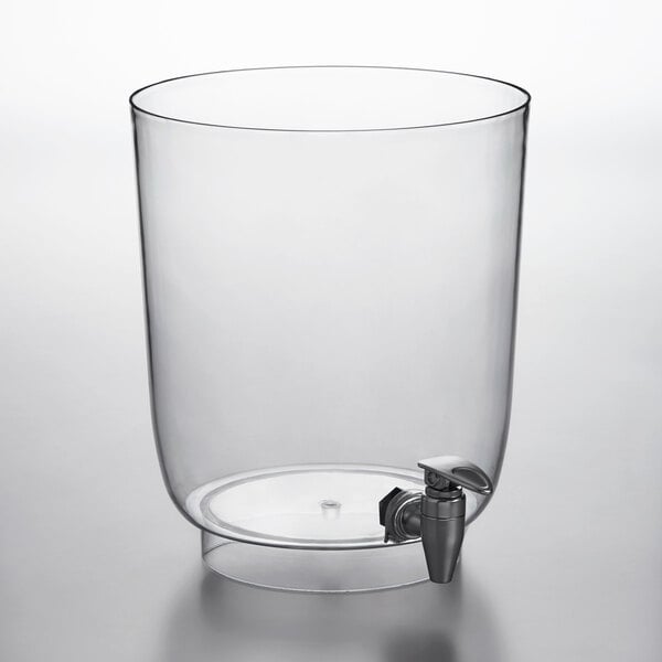 A clear Tritan container with a silver faucet.