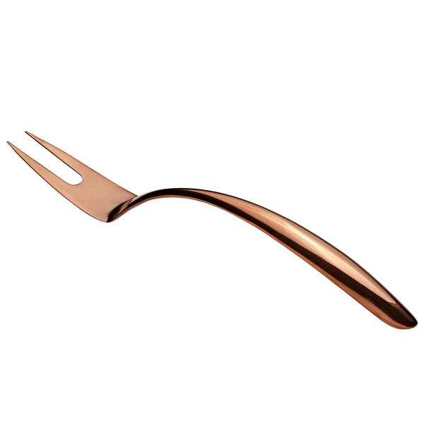 A Bon Chef stainless steel serving fork with a rose gold handle.