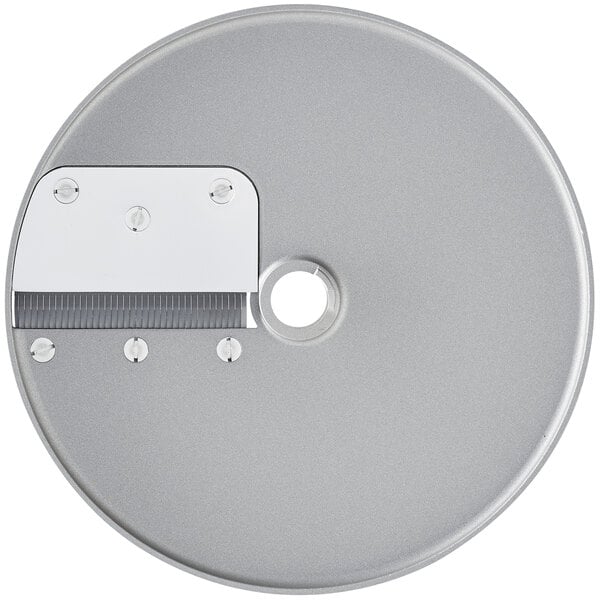 A Robot Coupe 5/64" Brunoise Cut Disc, a circular metal disc with a hole.
