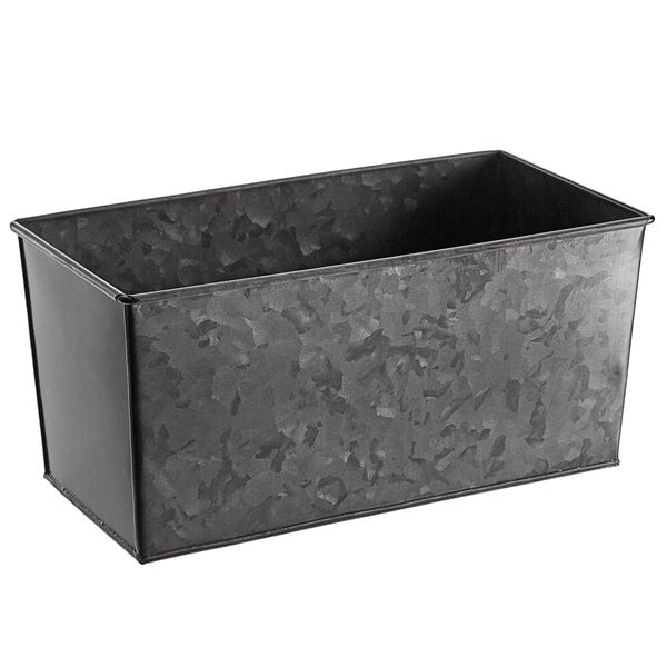 An American Metalcraft galvanized metal rectangular container with a handle.