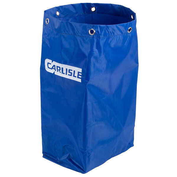 A blue Carlisle nylon bag with white text.