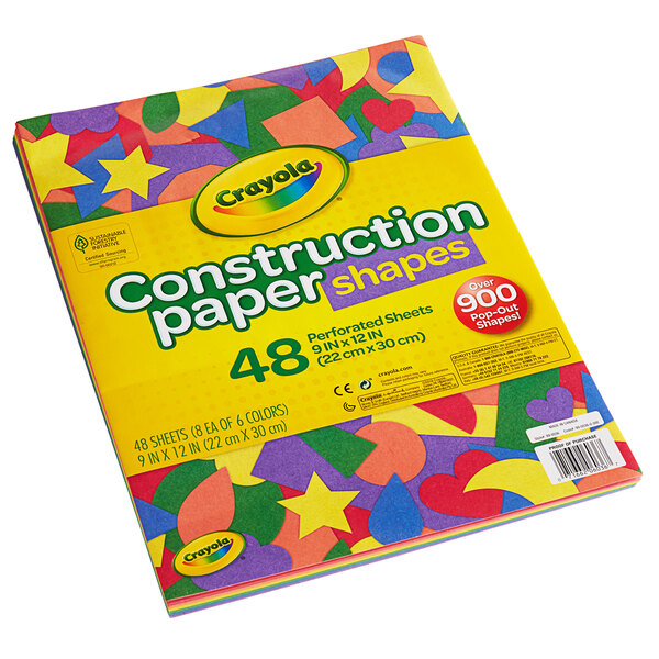A colorful Crayola construction paper package with yellow labels for construction paper shapes.