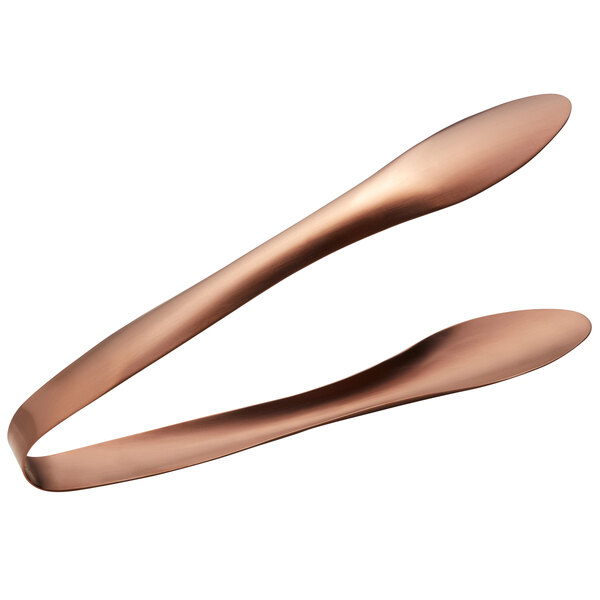 A pair of Bon Chef rose gold matte stainless steel tongs with a hollow cool handle.