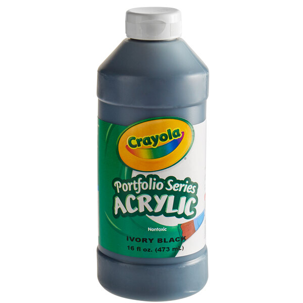 A bottle of Crayola Portfolio Series black acrylic paint.