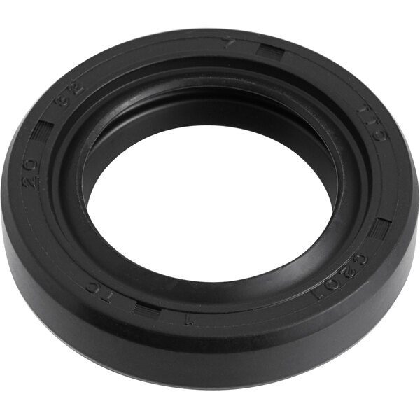 A black rubber oil seal with a hole in the center.