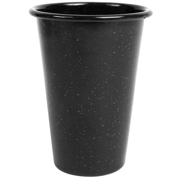 A Crow Canyon Home black enamelware tumbler with speckled specks.