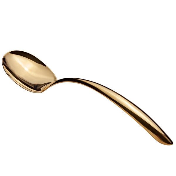 A Bon Chef gold stainless steel spoon with a curved handle.