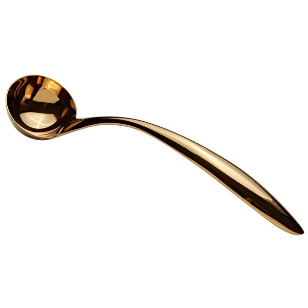 A gold Bon Chef ladle with a long handle.