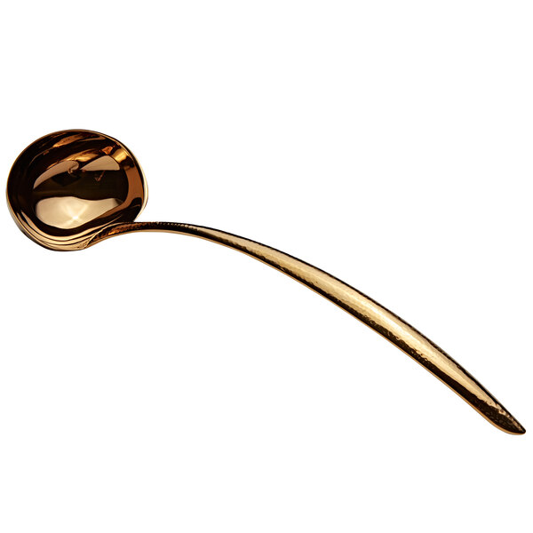A Bon Chef stainless steel serving ladle with a gold hammered hollow handle.