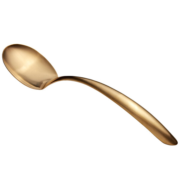 A Bon Chef gold matte stainless steel serving spoon with a long handle.