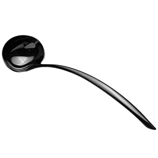 A Bon Chef black stainless steel ladle with a long curved handle.