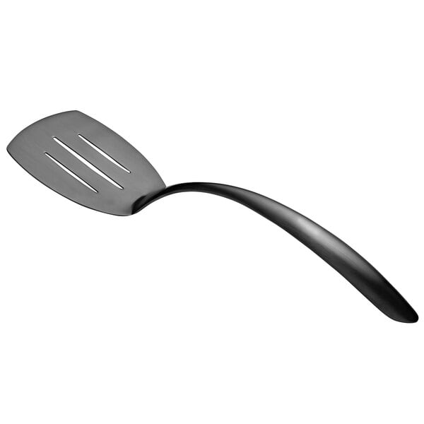 A Bon Chef black matte stainless steel slotted turner with a hollow cool handle.