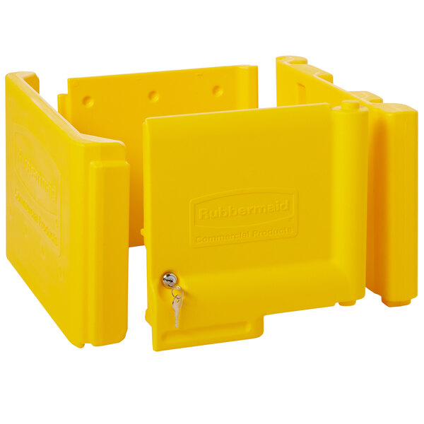 A yellow plastic box with a key lock and keys.