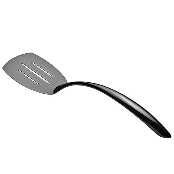 A Bon Chef black stainless steel slotted turner with a hollow cool handle.