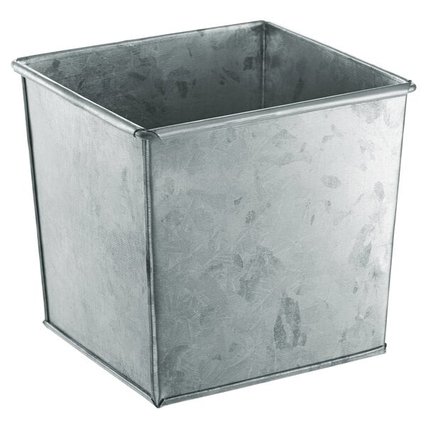An American Metalcraft silver galvanized metal rectangular utensil holder with a square top.