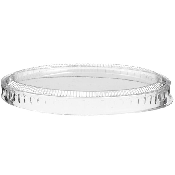 A close-up of a Solia clear plastic lid with a round edge.