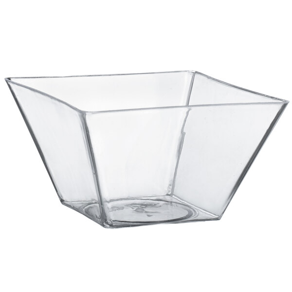 A clear square plastic dish with a hexagon shape.