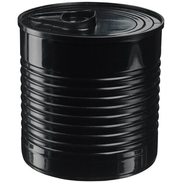 A black plastic tin can with a lid.