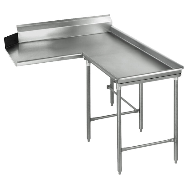 A stainless steel Eagle Group dishtable with an L-shaped top and a corner.