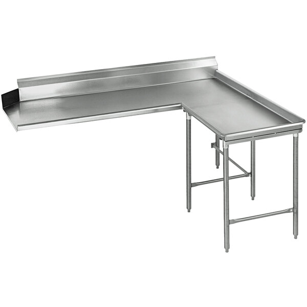 A stainless steel Eagle Group L-shape dishtable.
