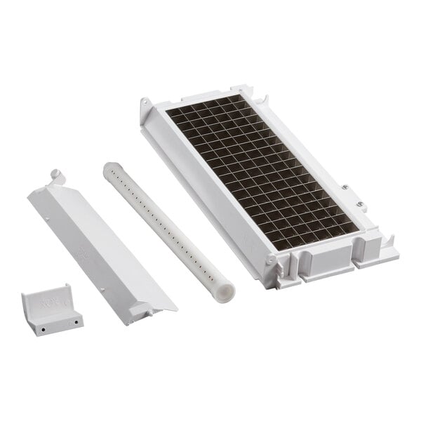 An Avantco white rectangular plastic tray with metal grids.