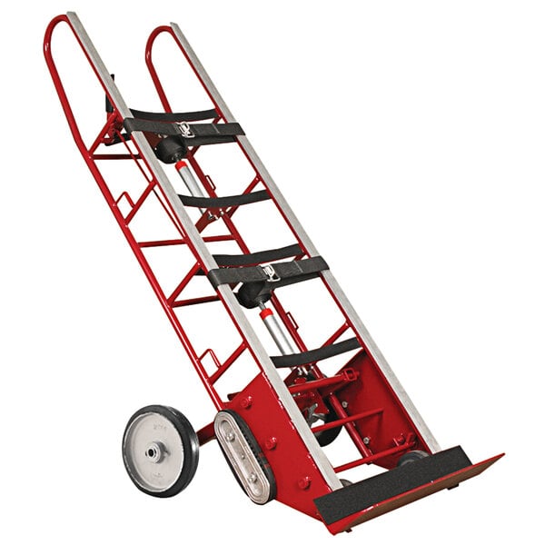 A red and silver Wesco Heavy-Duty Appliance Hand Truck with wheels and a handle.