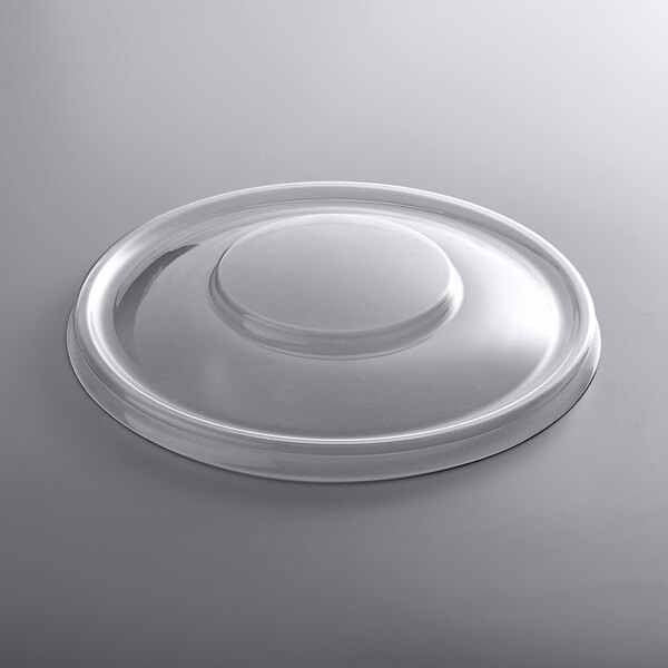 An Omcan clear plastic lid with a white circular base.