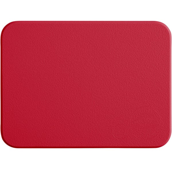 A red rectangular Tomlinson Chef's Edge cutting board with a white circle in the corner.