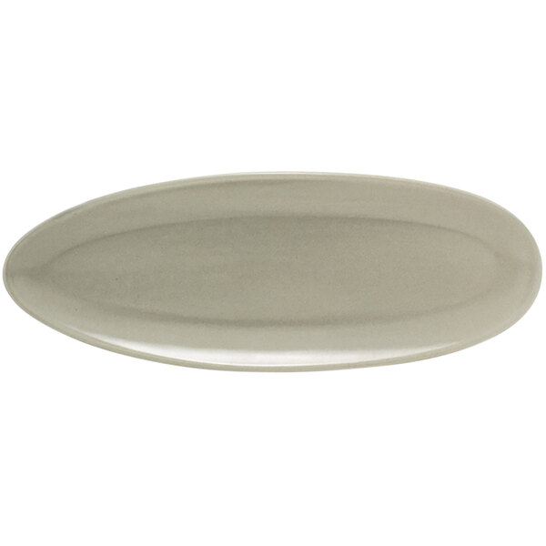 A gray oval Front of the House Tides porcelain plate.