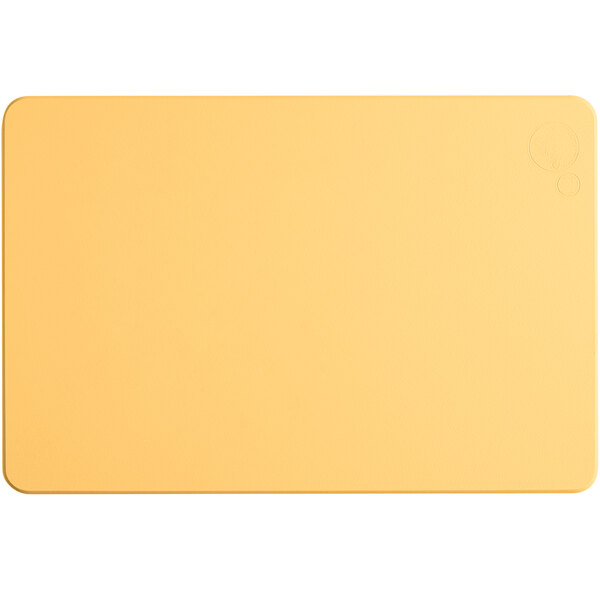 A rectangular yellow polyethylene cutting board.