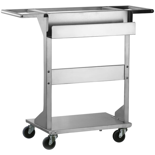 A Lakeside stainless steel chef's staging cart with wheels.