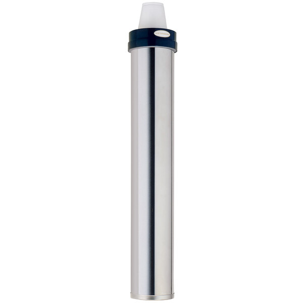 A stainless steel cylinder with a white cap.