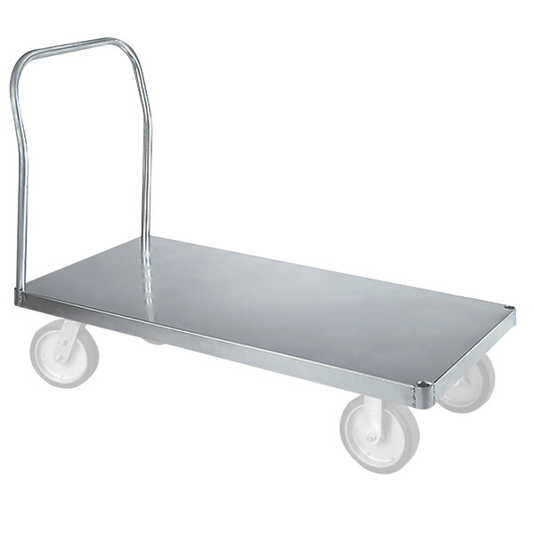 A Wesco Industrial Products smooth aluminum platform truck with wheels and a handle.