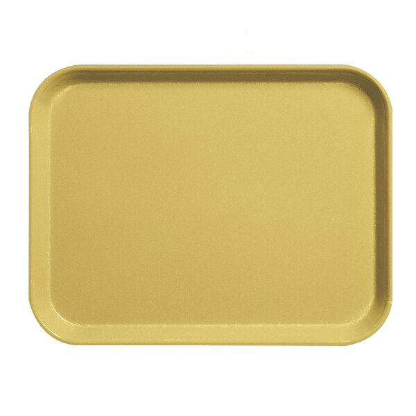 A close-up of a yellow Cambro rectangular tray.
