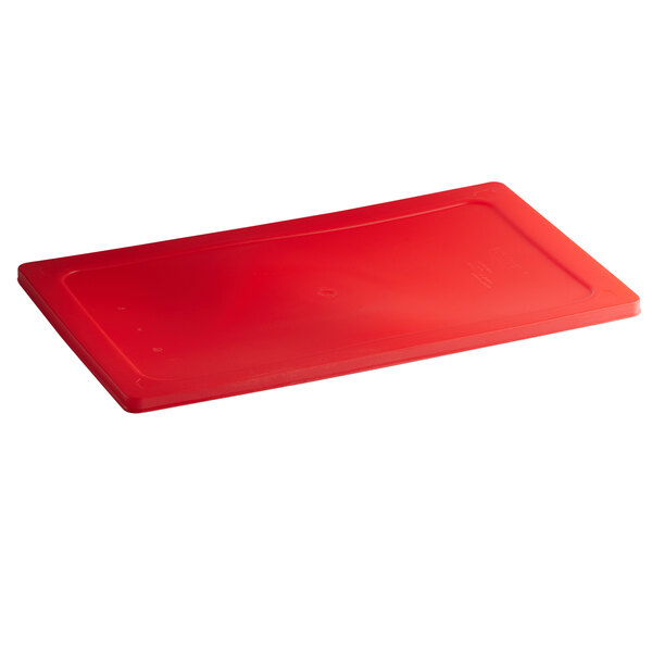 A red flexible plastic lid for a Vollrath Super Pan V on a white background.