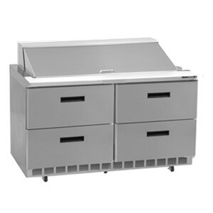 A grey Delfield refrigerated cabinet with drawers on wheels.