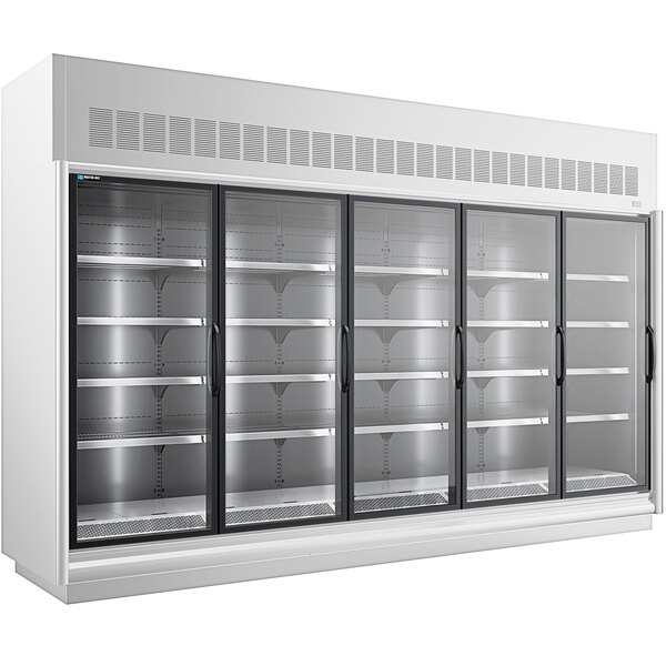 A white Master-Bilt refrigerated merchandiser with glass doors.