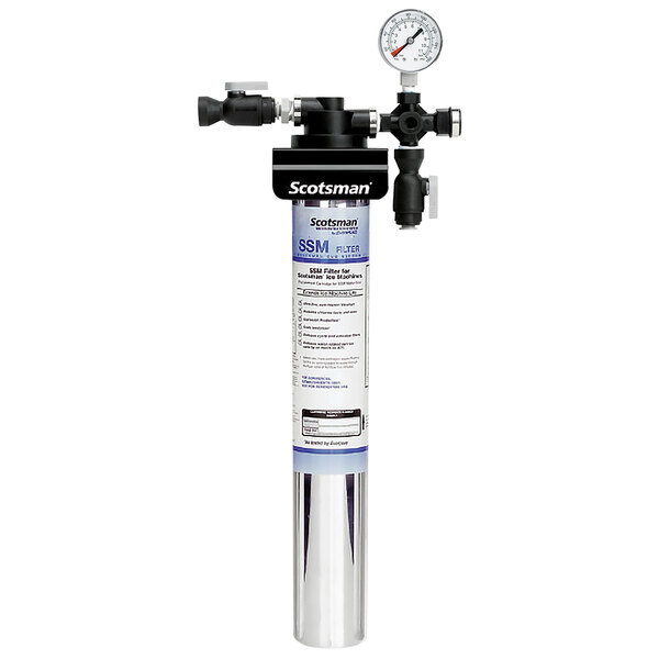 A Scotsman SSM Plus water filtration system with a gauge and hose.